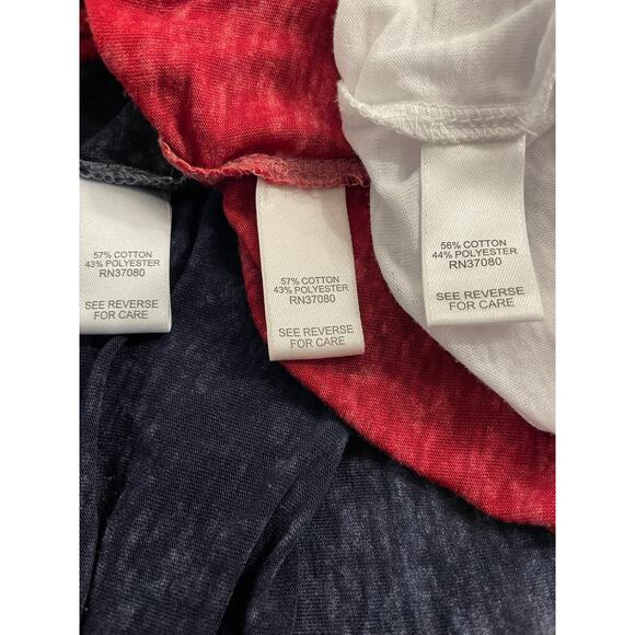 CATO set of 3 ladies tees, navy, red and white with floral peace sign. LG - Picture 5 of 12